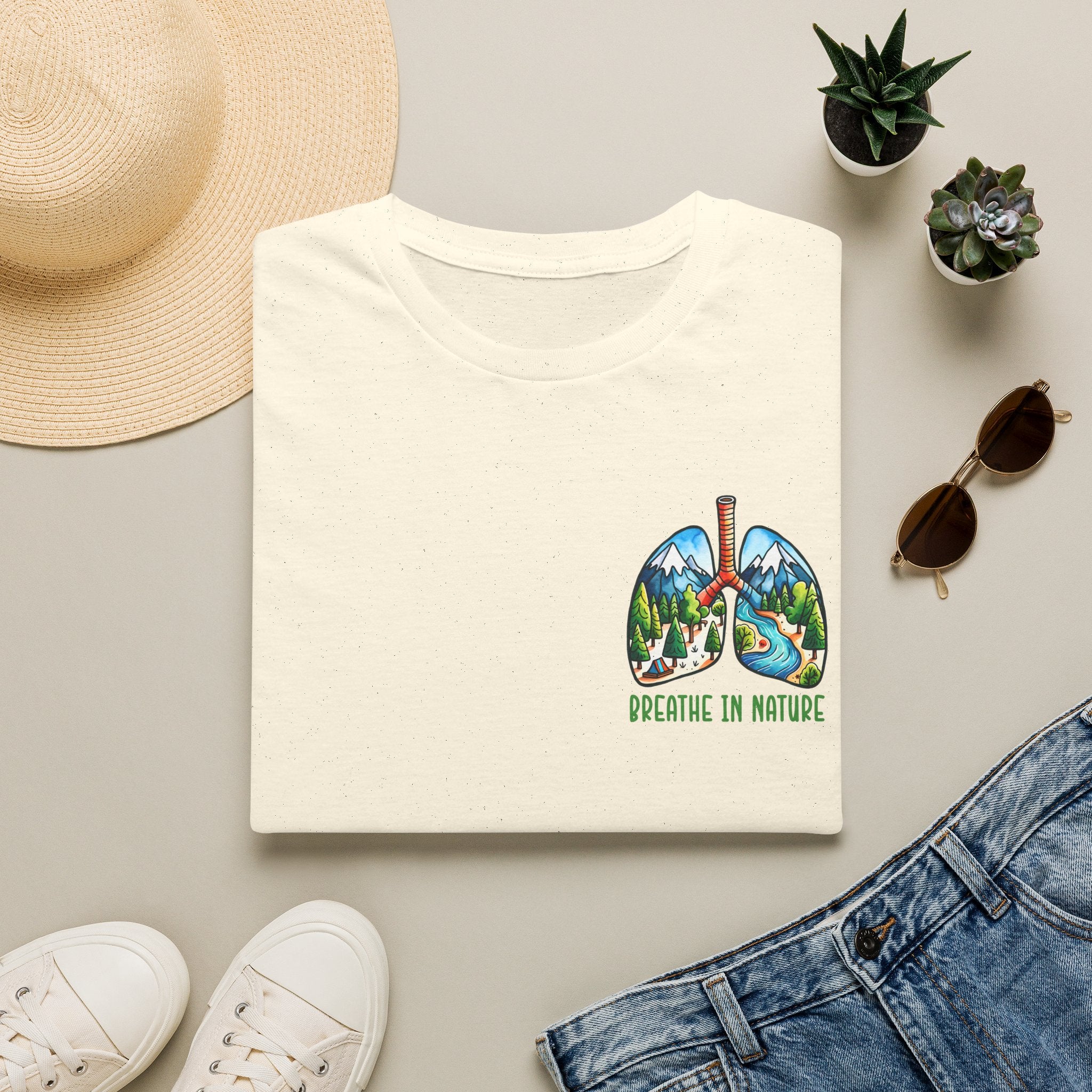T-Shirt — "Breathe in Nature" Lungs Graphic Tee | Outdoor Nature Lover Shirt