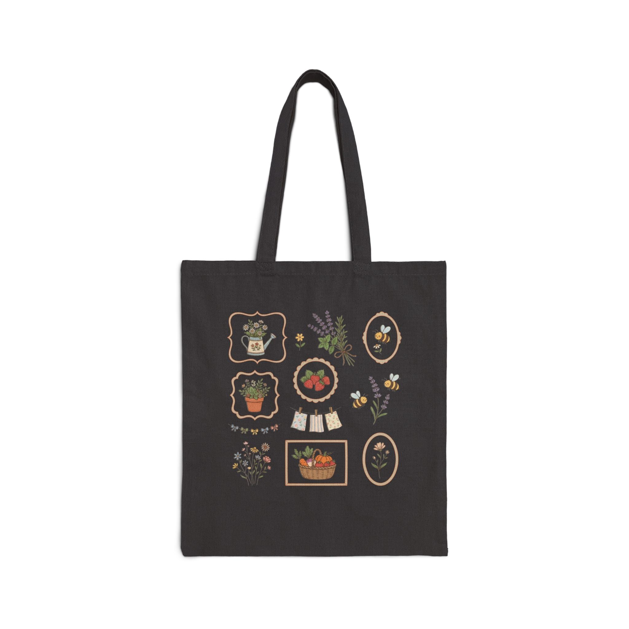 Botanical Market Tote — Canvas Tote Bag with Vintage Herb & Garden Icons