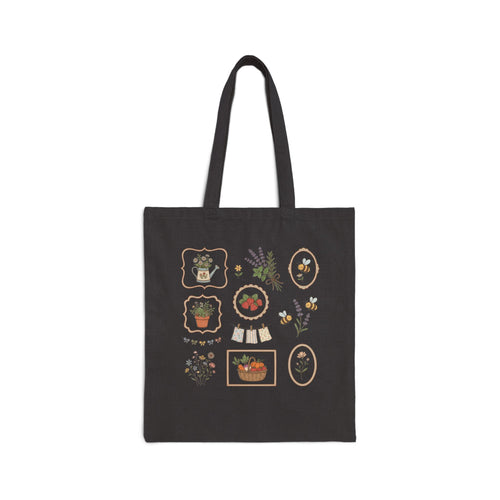 Botanical Market Tote — Canvas Tote Bag with Vintage Herb & Garden Icons