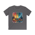 Kids Camping T-Shirt — Colorful Sunset Night Tent & Campfire Design