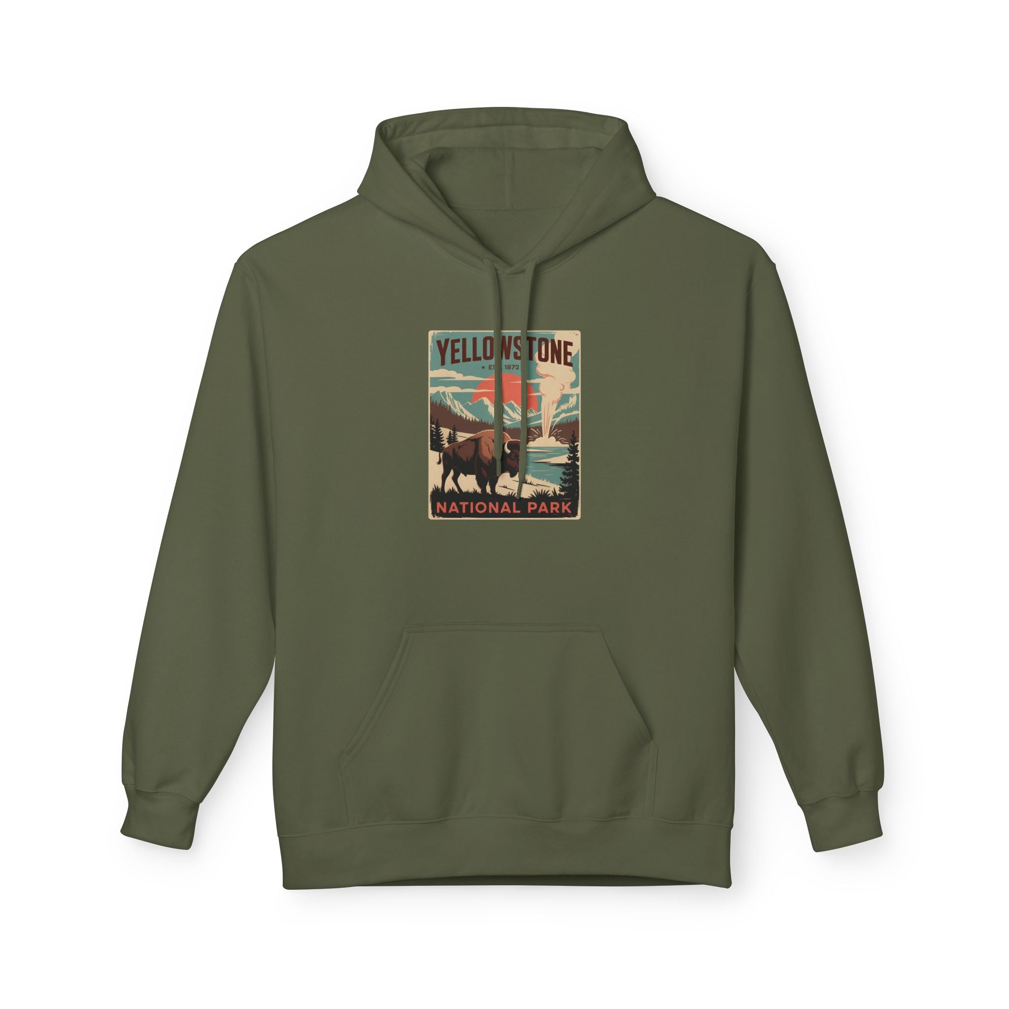Yellowstone National Park Retro Poster Hoodie — Vintage Travel Graphic Hoodie