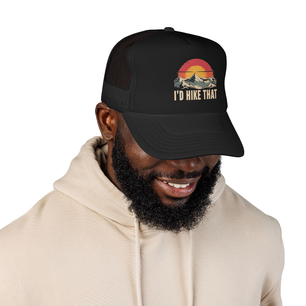 Trucker Hat — "I'd Hike That" Vintage Mountain Sunset Cap