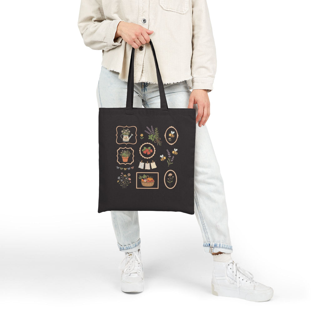 Botanical Market Tote — Canvas Tote Bag with Vintage Herb & Garden Icons