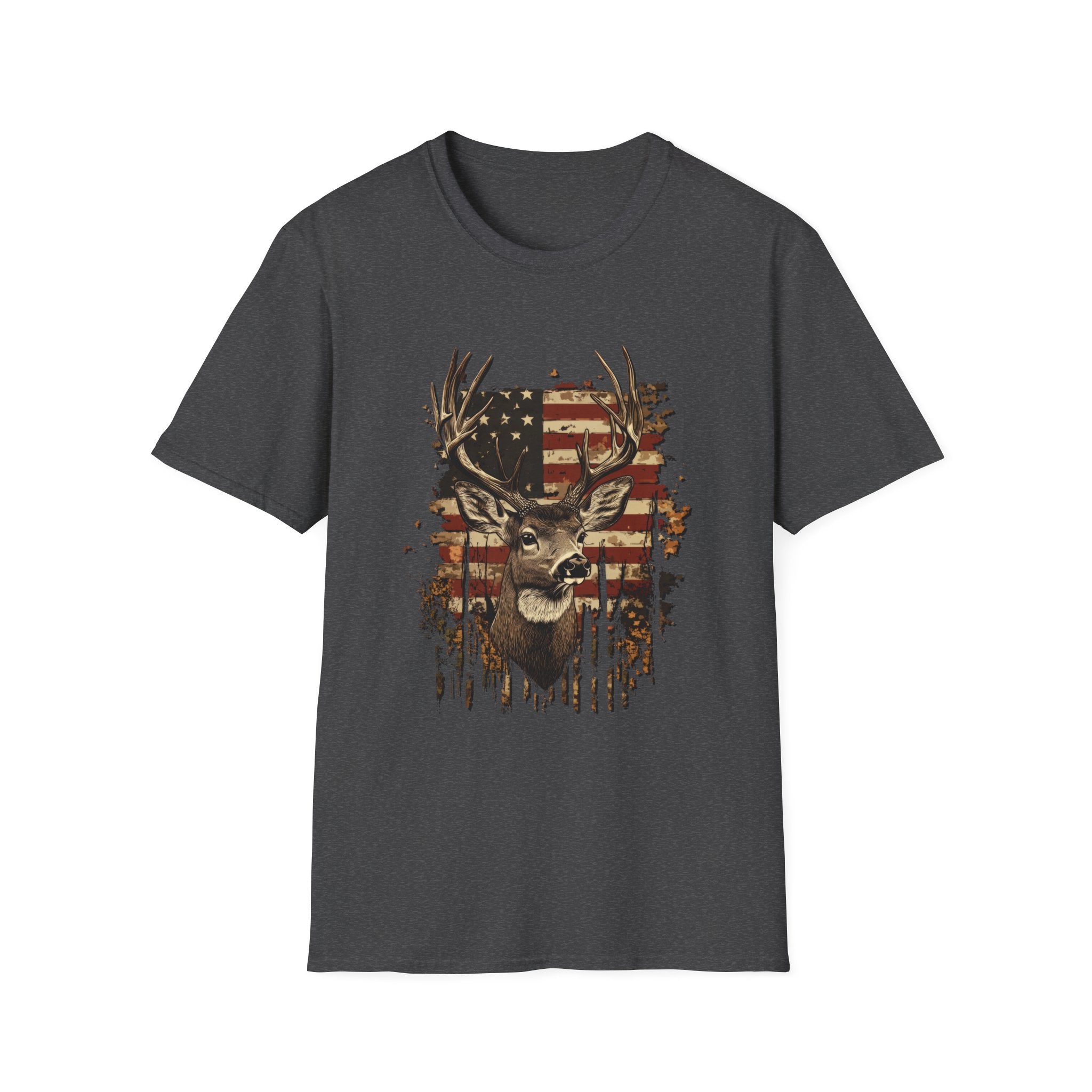 Deer Head American Flag T-Shirt — Patriotic Hunting Graphic Tee