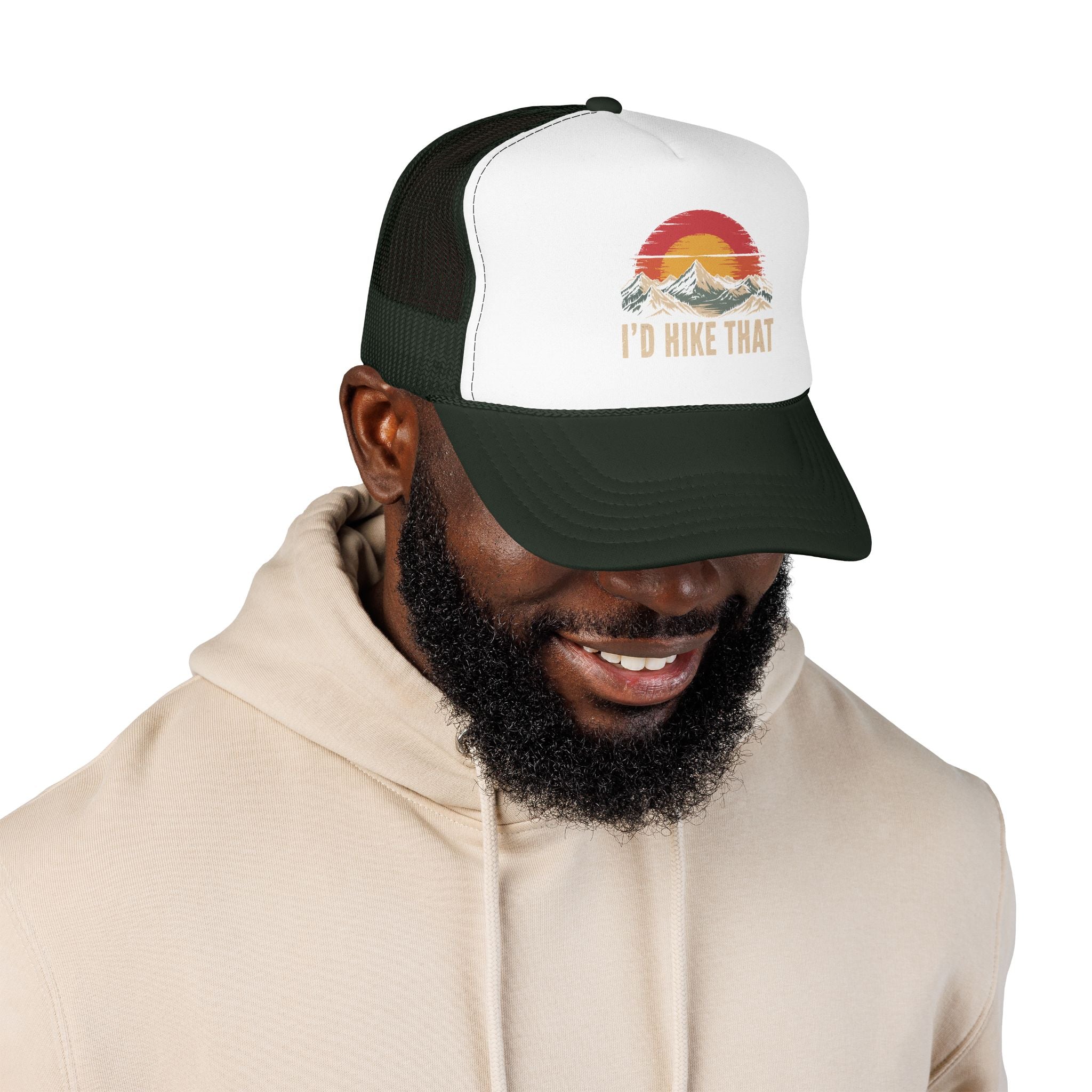 Trucker Hat — "I'd Hike That" Vintage Mountain Sunset Cap