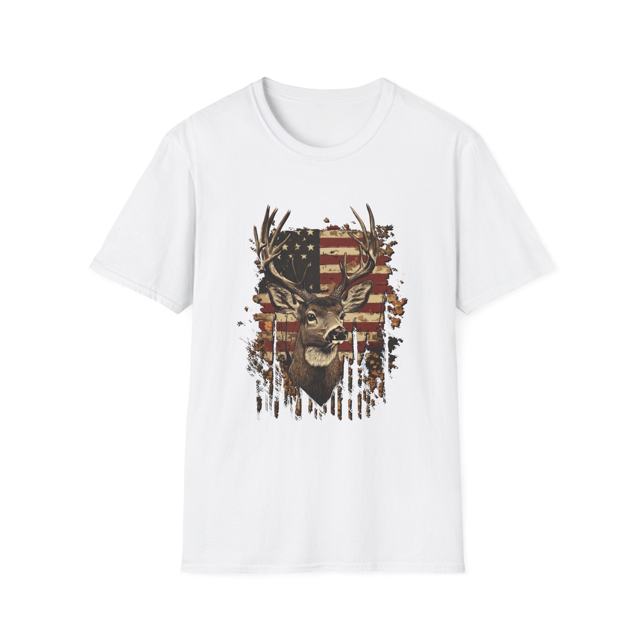 Deer Head American Flag T-Shirt — Patriotic Hunting Graphic Tee