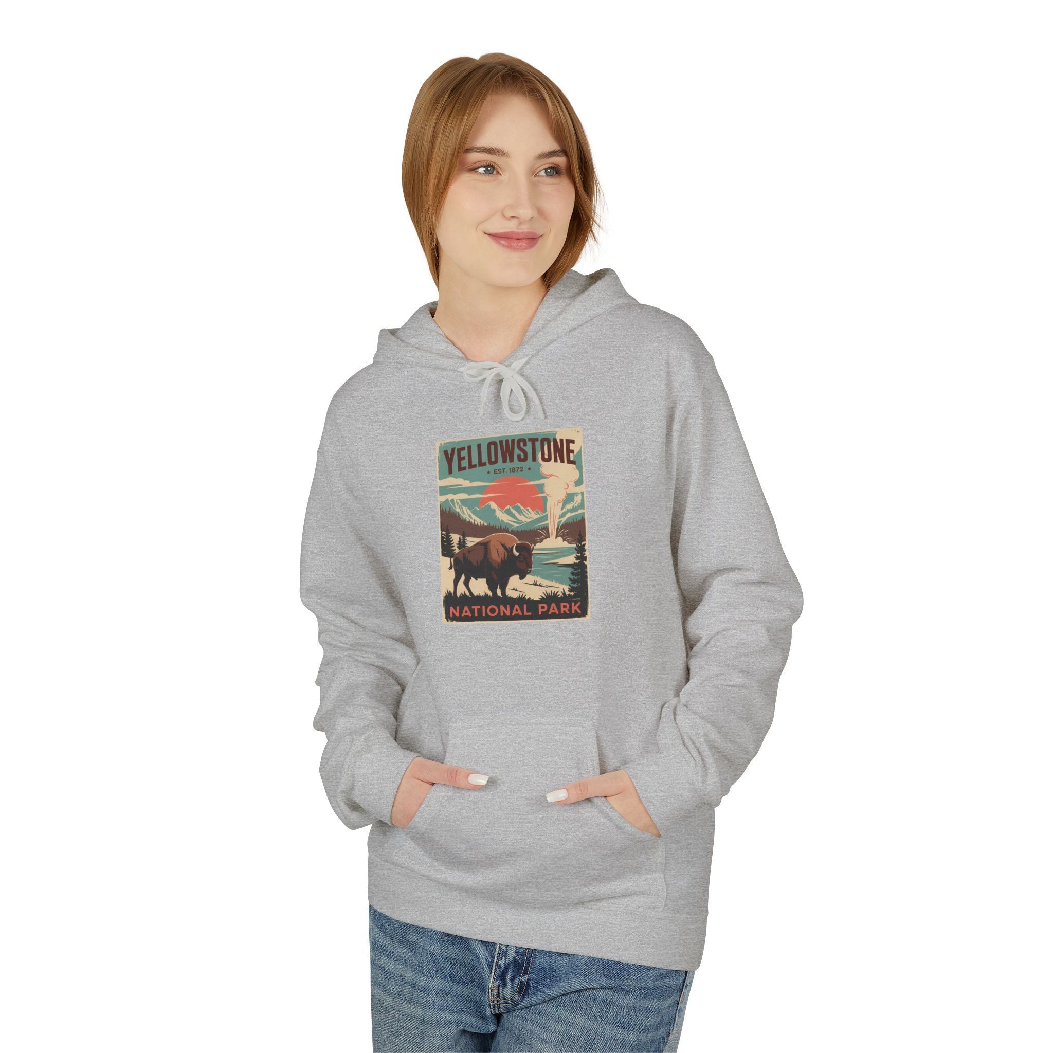 Yellowstone National Park Retro Poster Hoodie — Vintage Travel Graphic Hoodie
