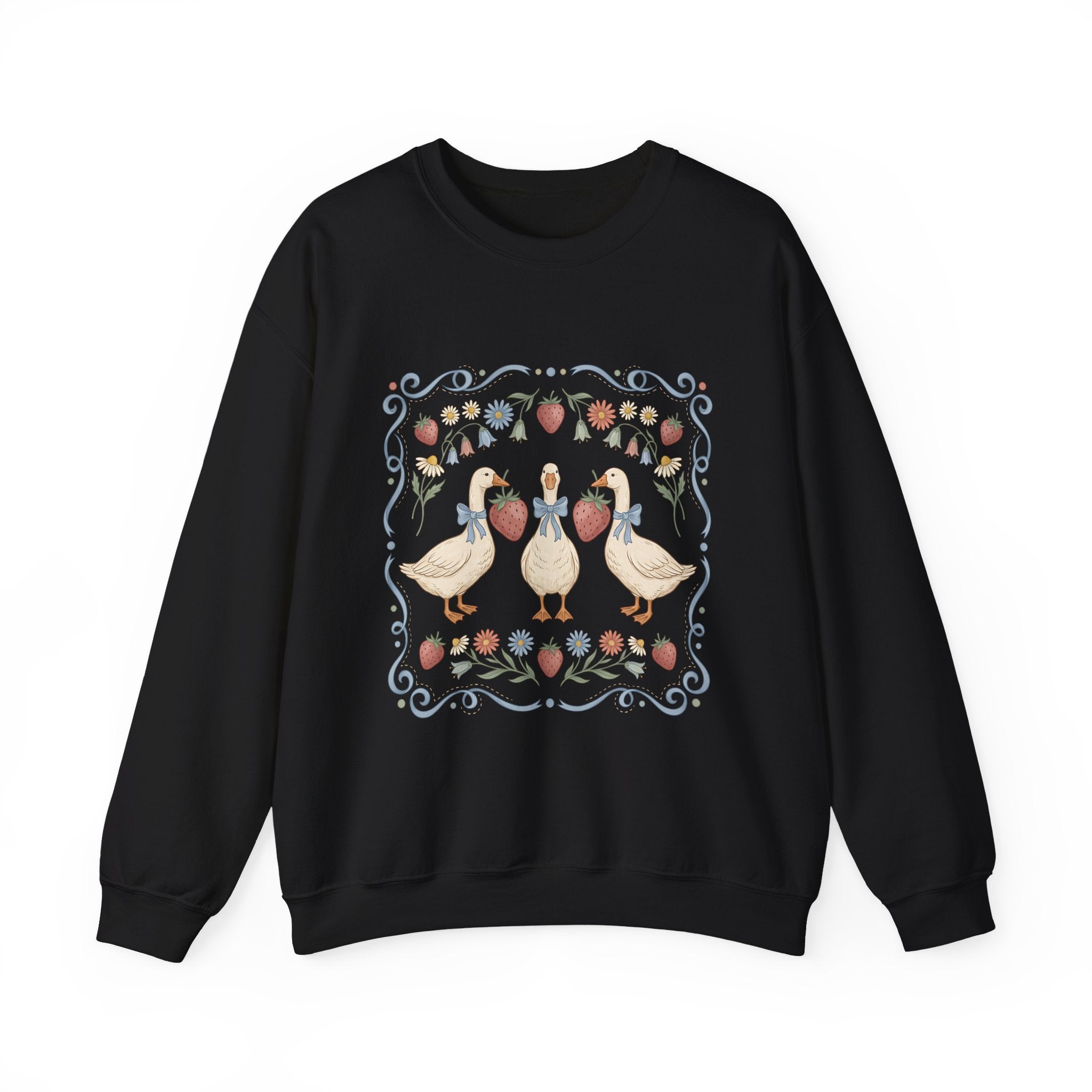 Duck Floral Crewneck Sweatshirt — Vintage Garden Ducks Design