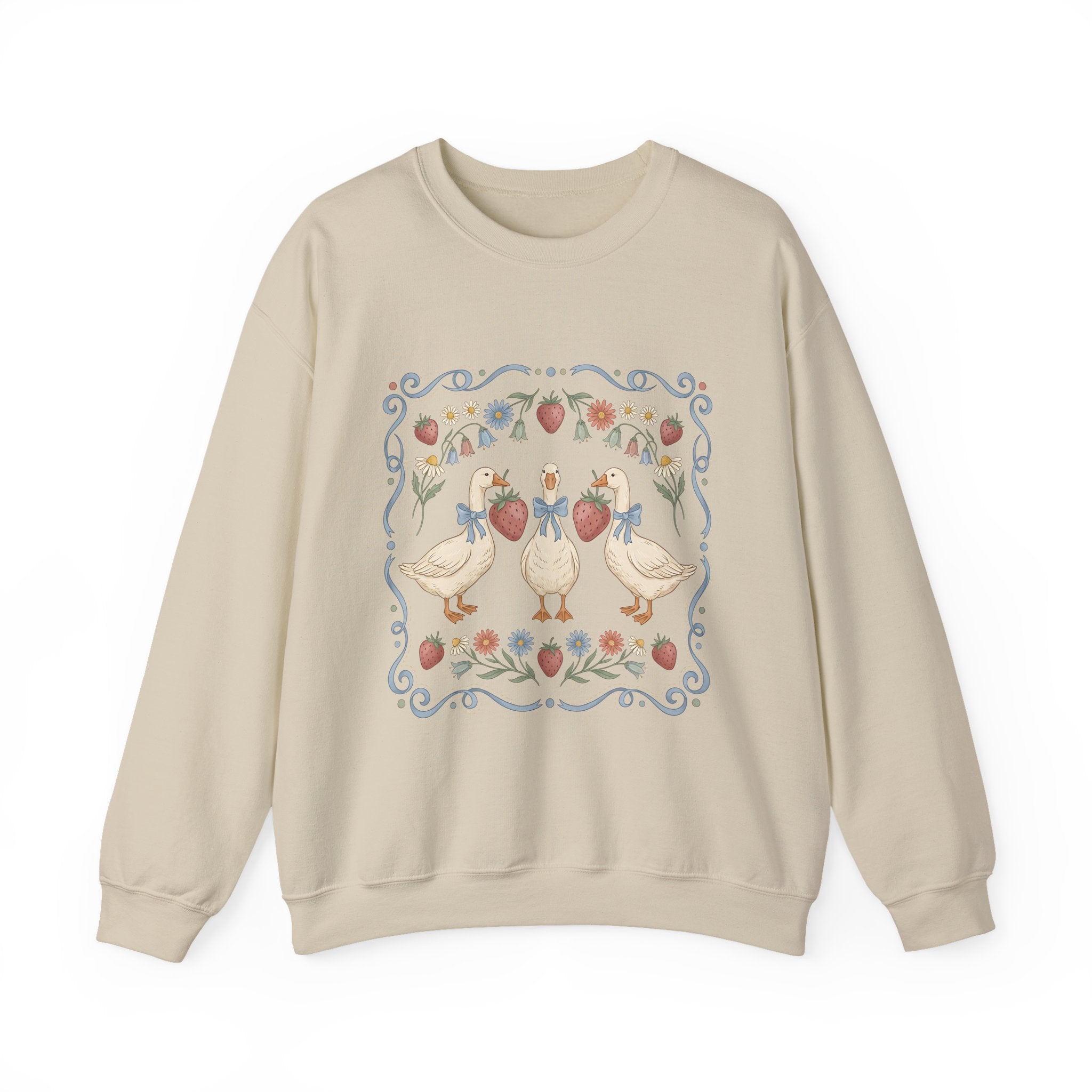 Duck Floral Crewneck Sweatshirt — Vintage Garden Ducks Design