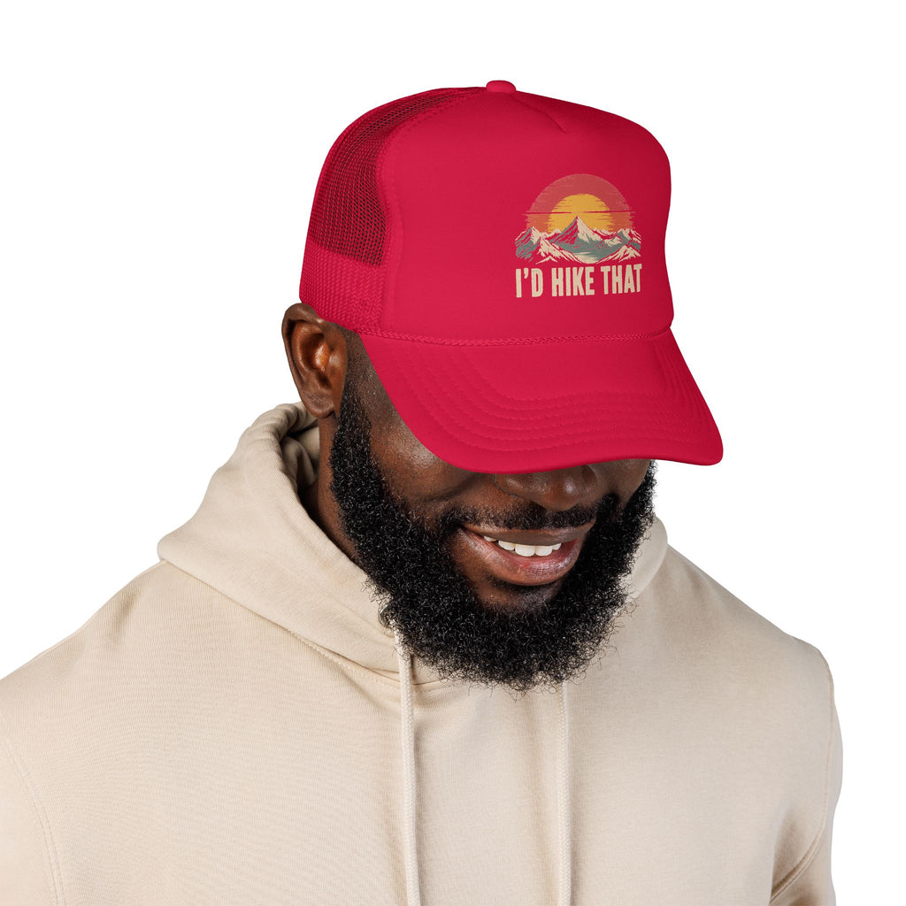 Trucker Hat — "I'd Hike That" Vintage Mountain Sunset Cap