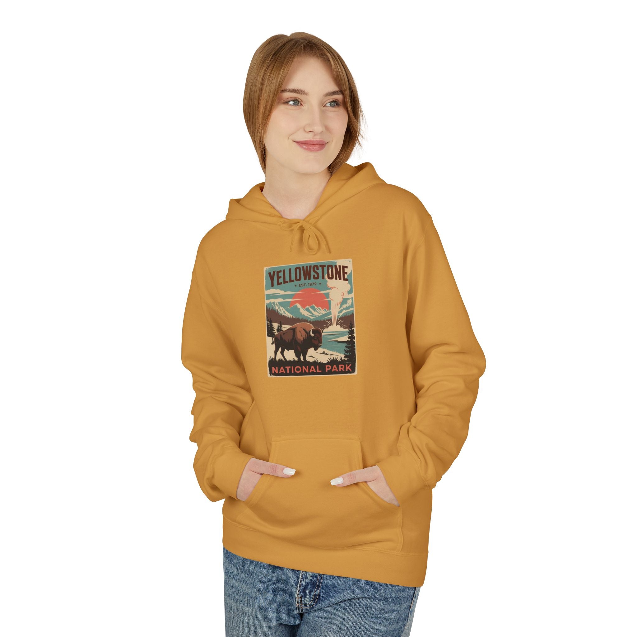Yellowstone National Park Retro Poster Hoodie — Vintage Travel Graphic Hoodie