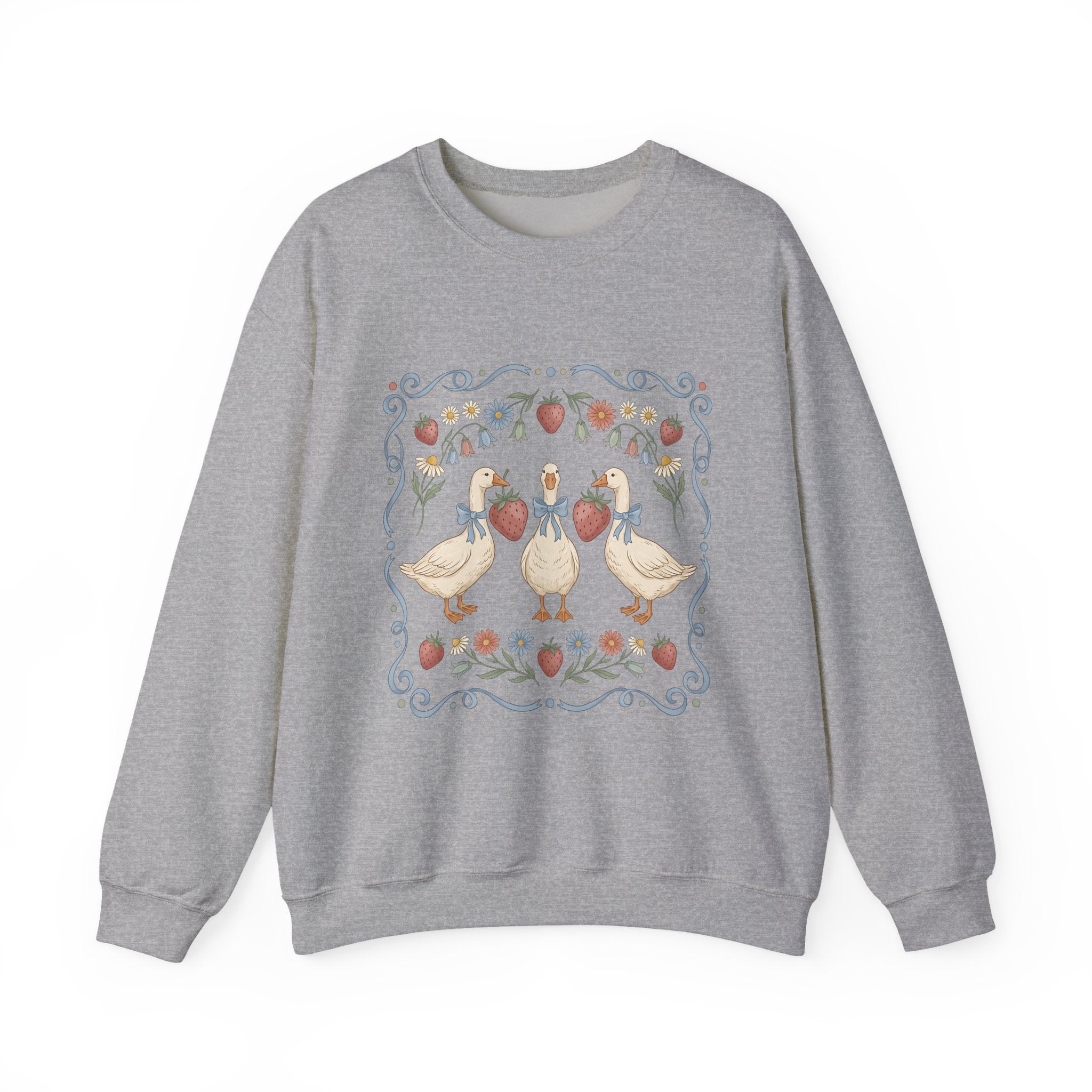 Duck Floral Crewneck Sweatshirt — Vintage Garden Ducks Design