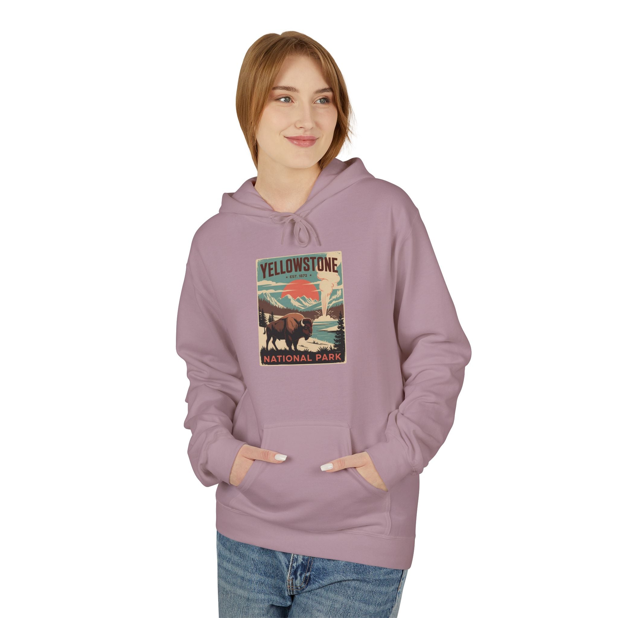Yellowstone National Park Retro Poster Hoodie — Vintage Travel Graphic Hoodie