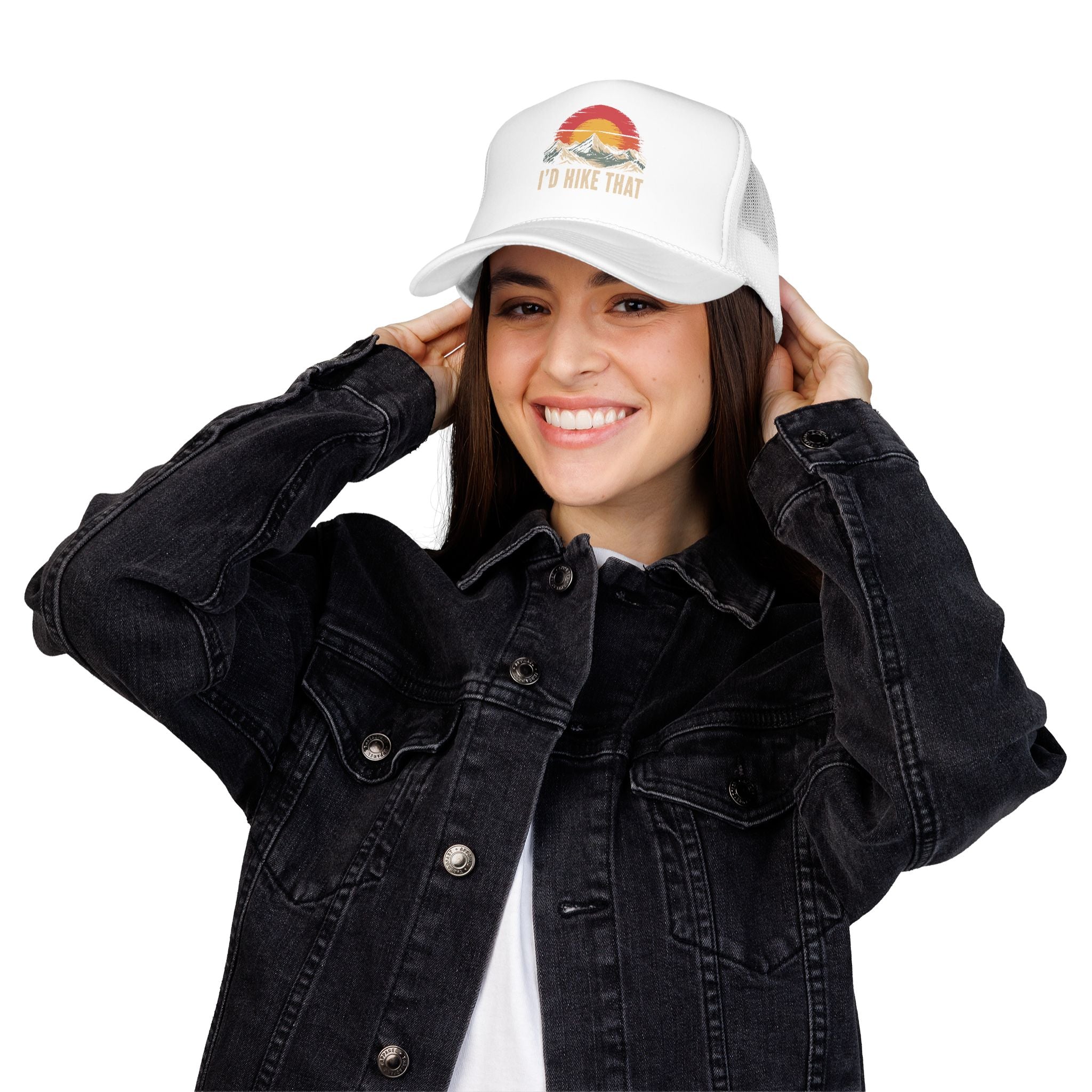 Trucker Hat — "I'd Hike That" Vintage Mountain Sunset Cap