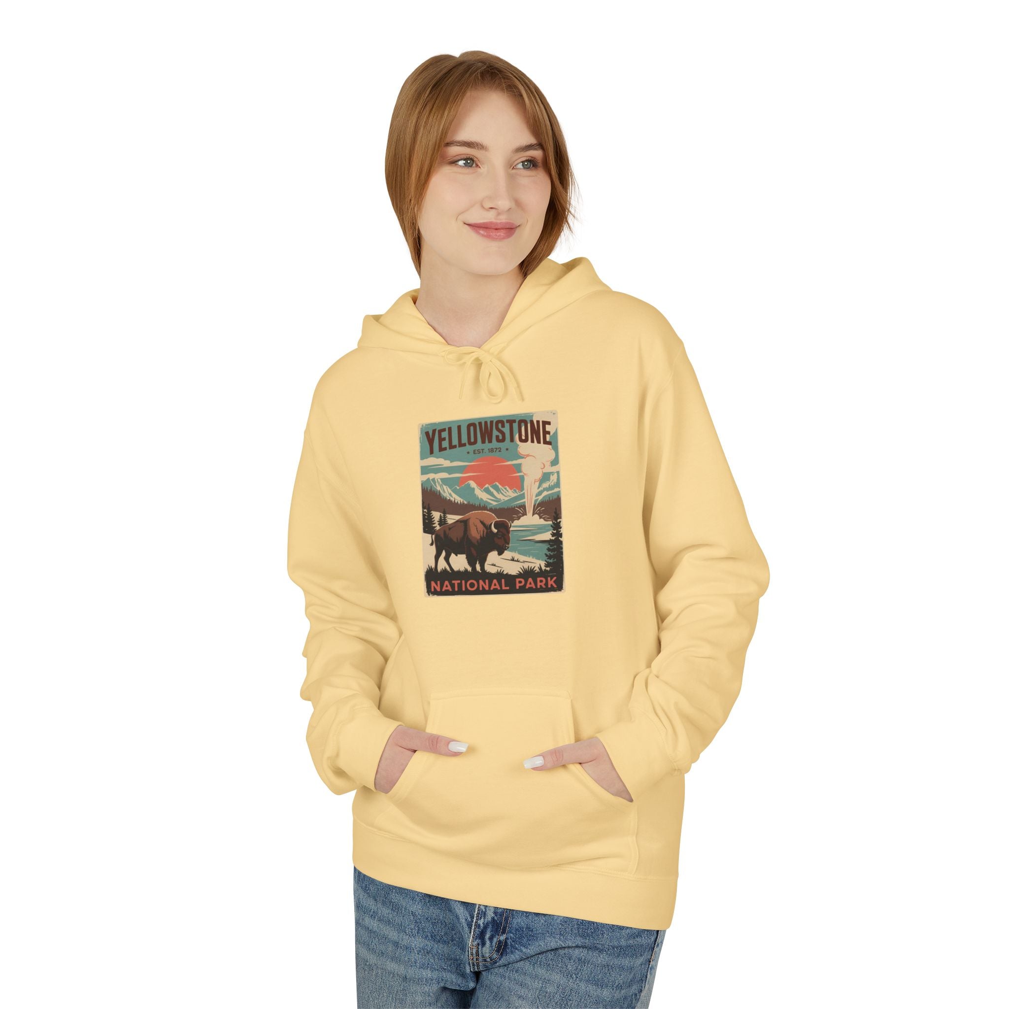 Yellowstone National Park Retro Poster Hoodie — Vintage Travel Graphic Hoodie
