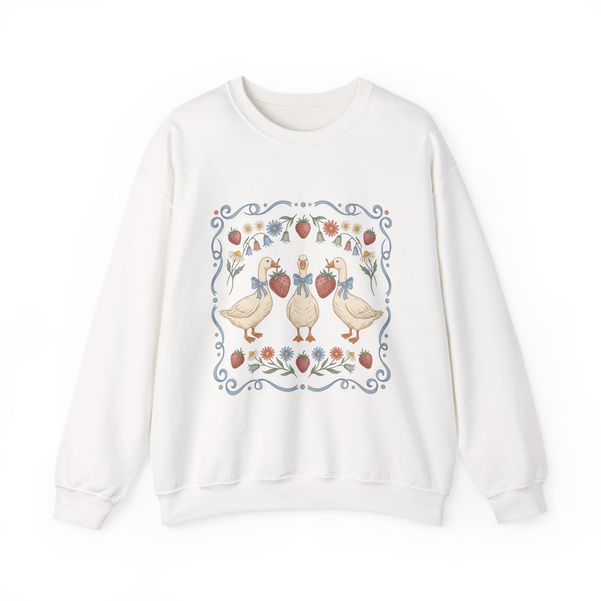 Duck Floral Crewneck Sweatshirt — Vintage Garden Ducks Design