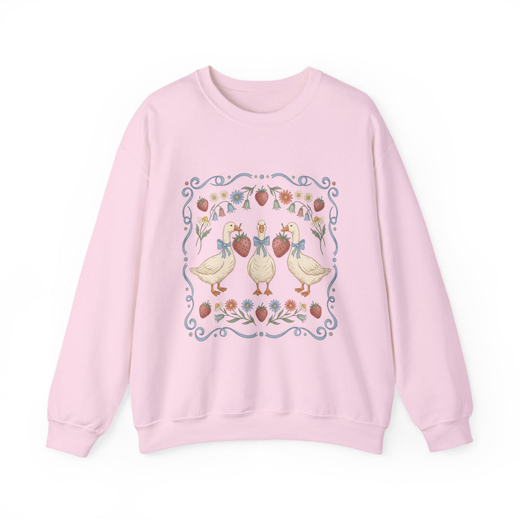 Duck Floral Crewneck Sweatshirt — Vintage Garden Ducks Design