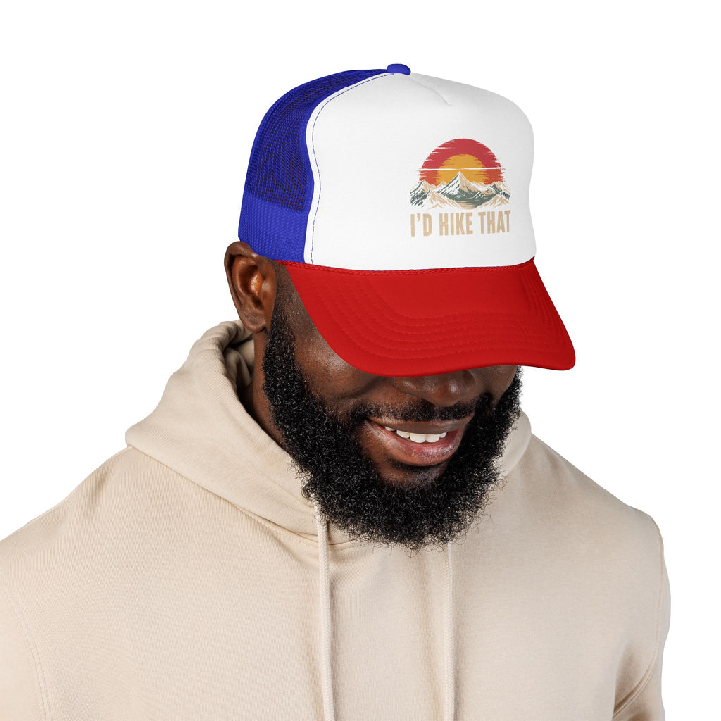 Trucker Hat — "I'd Hike That" Vintage Mountain Sunset Cap