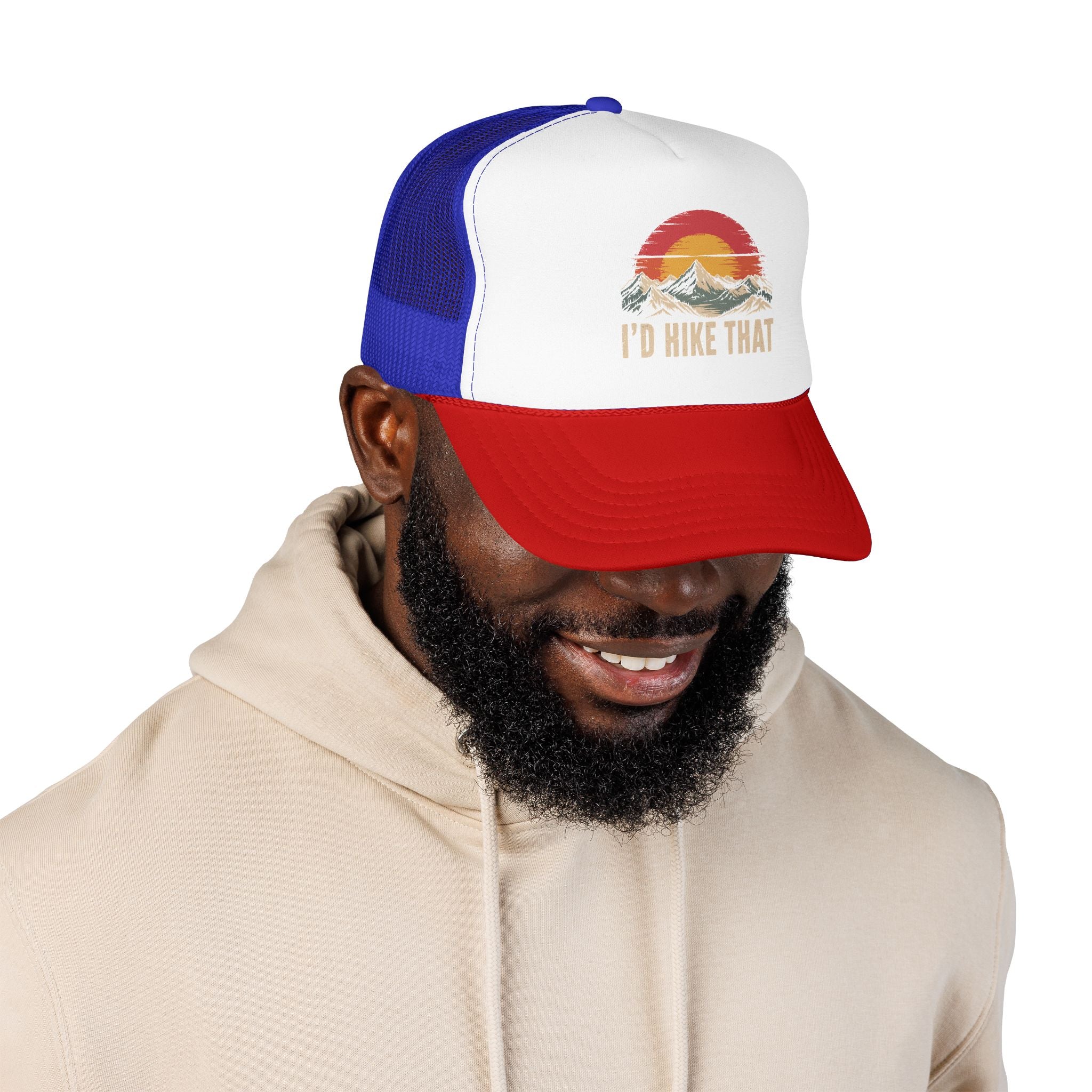 Trucker Hat — "I'd Hike That" Vintage Mountain Sunset Cap