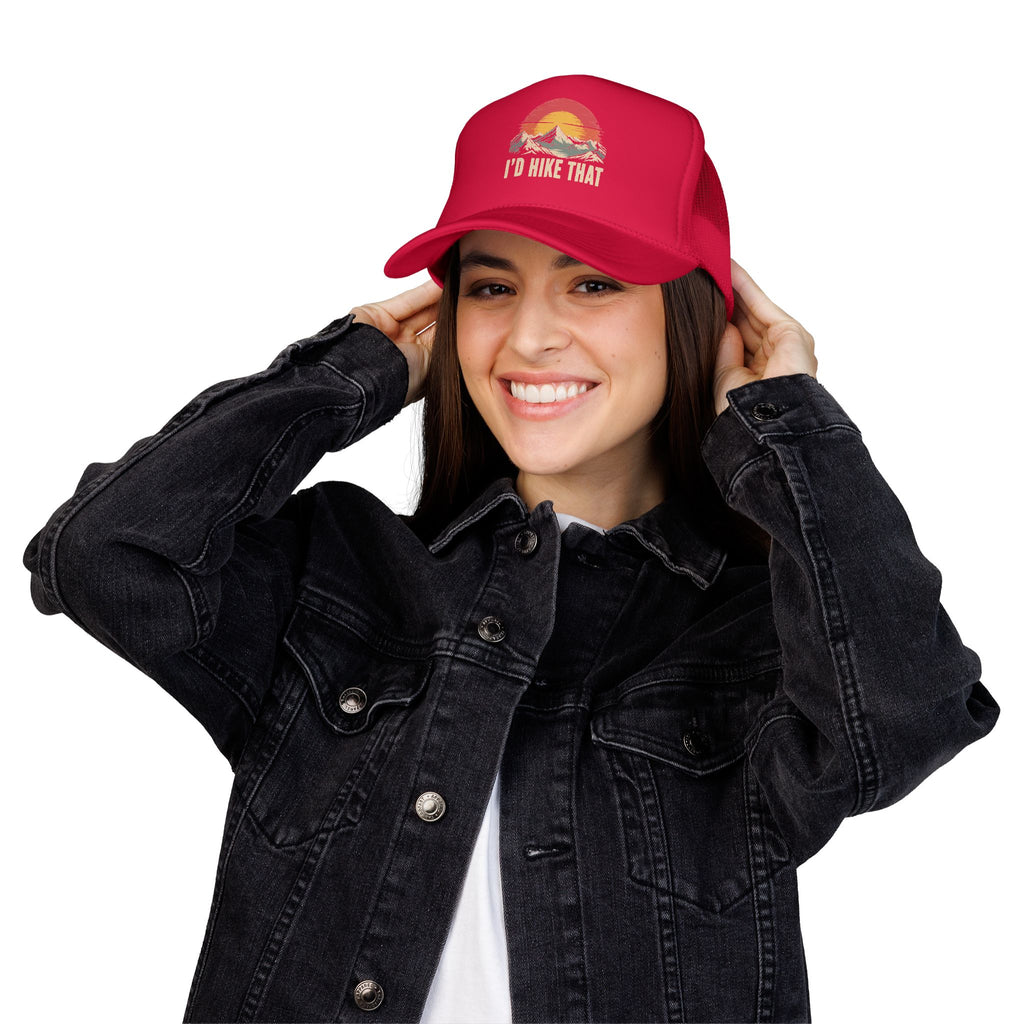 Trucker Hat — "I'd Hike That" Vintage Mountain Sunset Cap