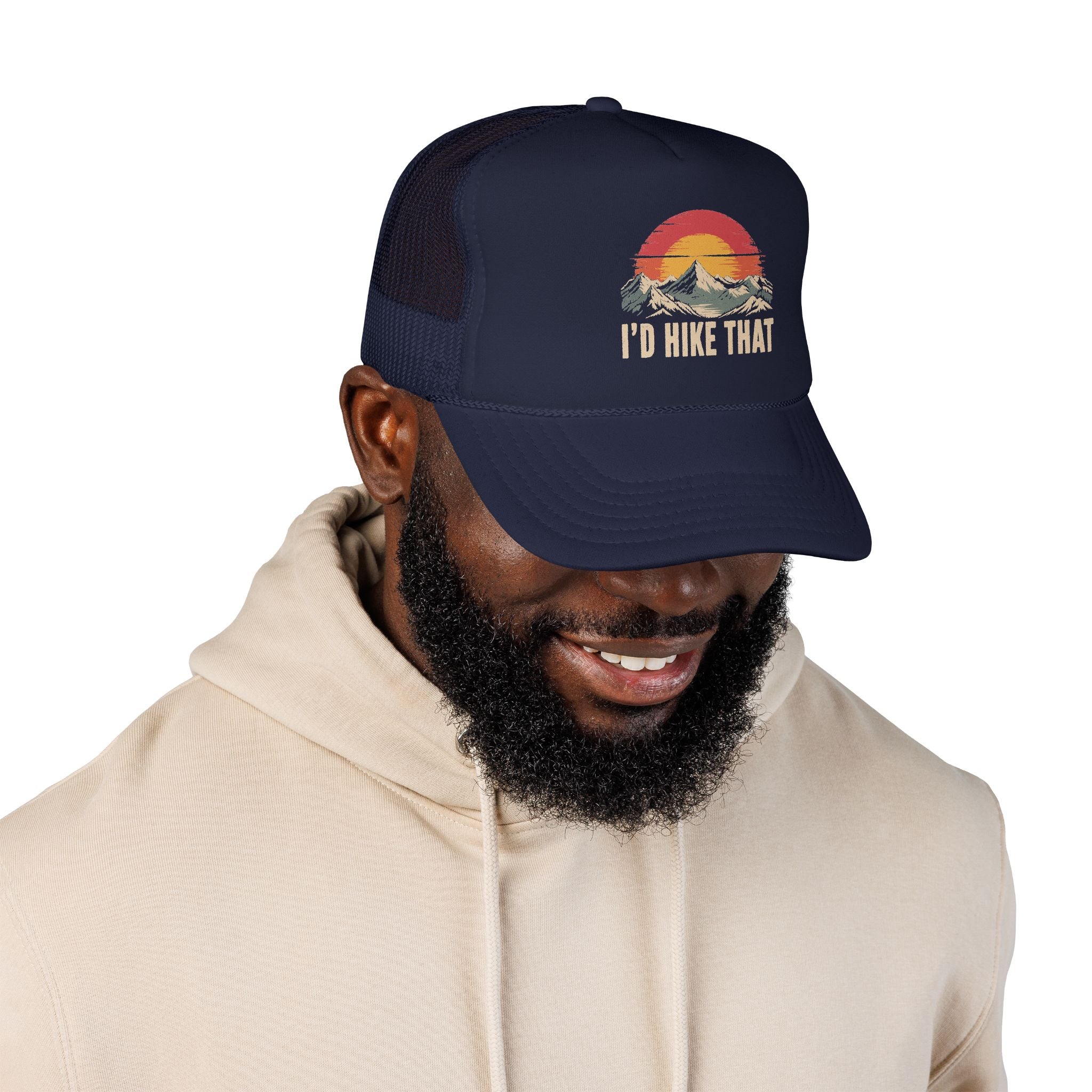 Trucker Hat — "I'd Hike That" Vintage Mountain Sunset Cap
