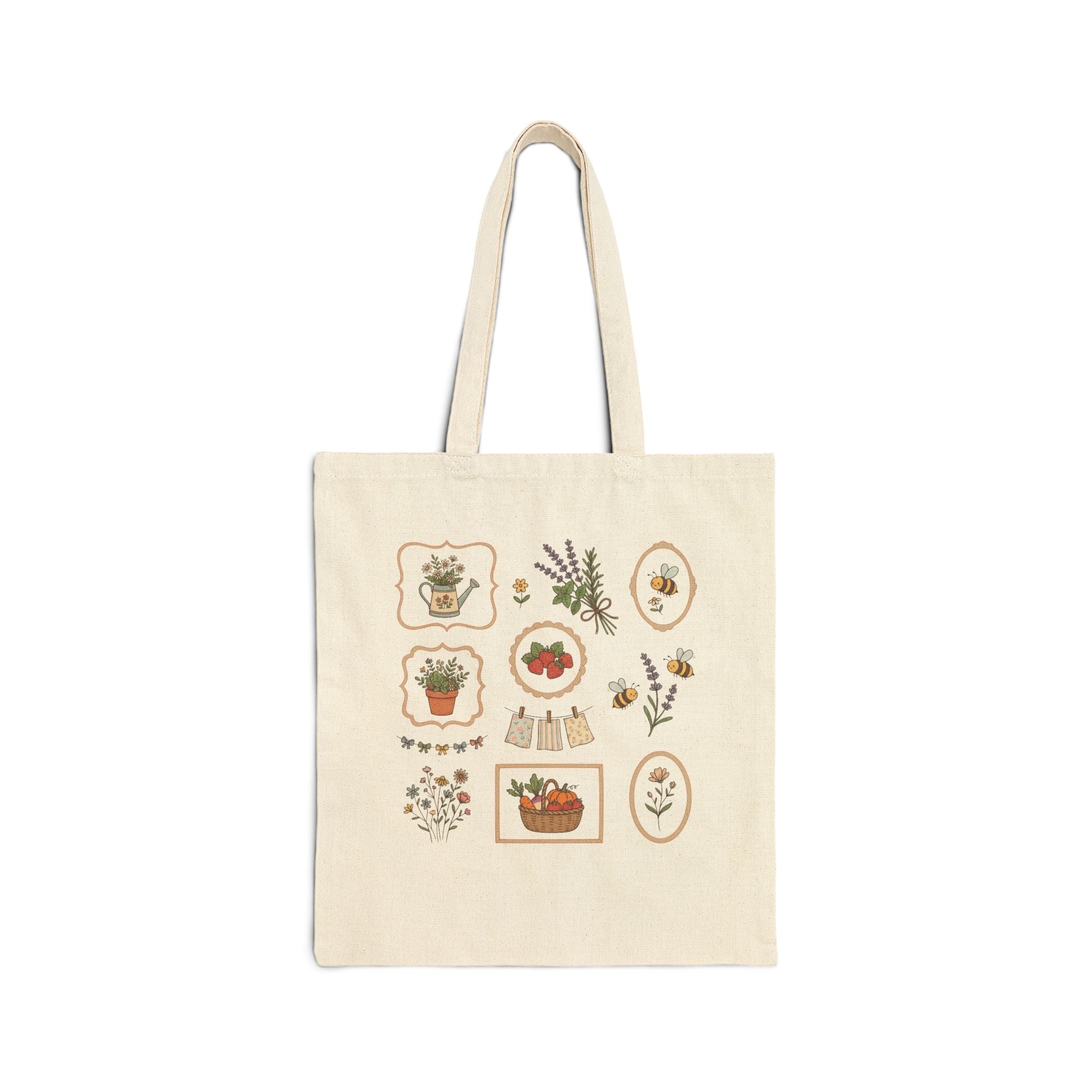 Botanical Market Tote — Canvas Tote Bag with Vintage Herb & Garden Icons