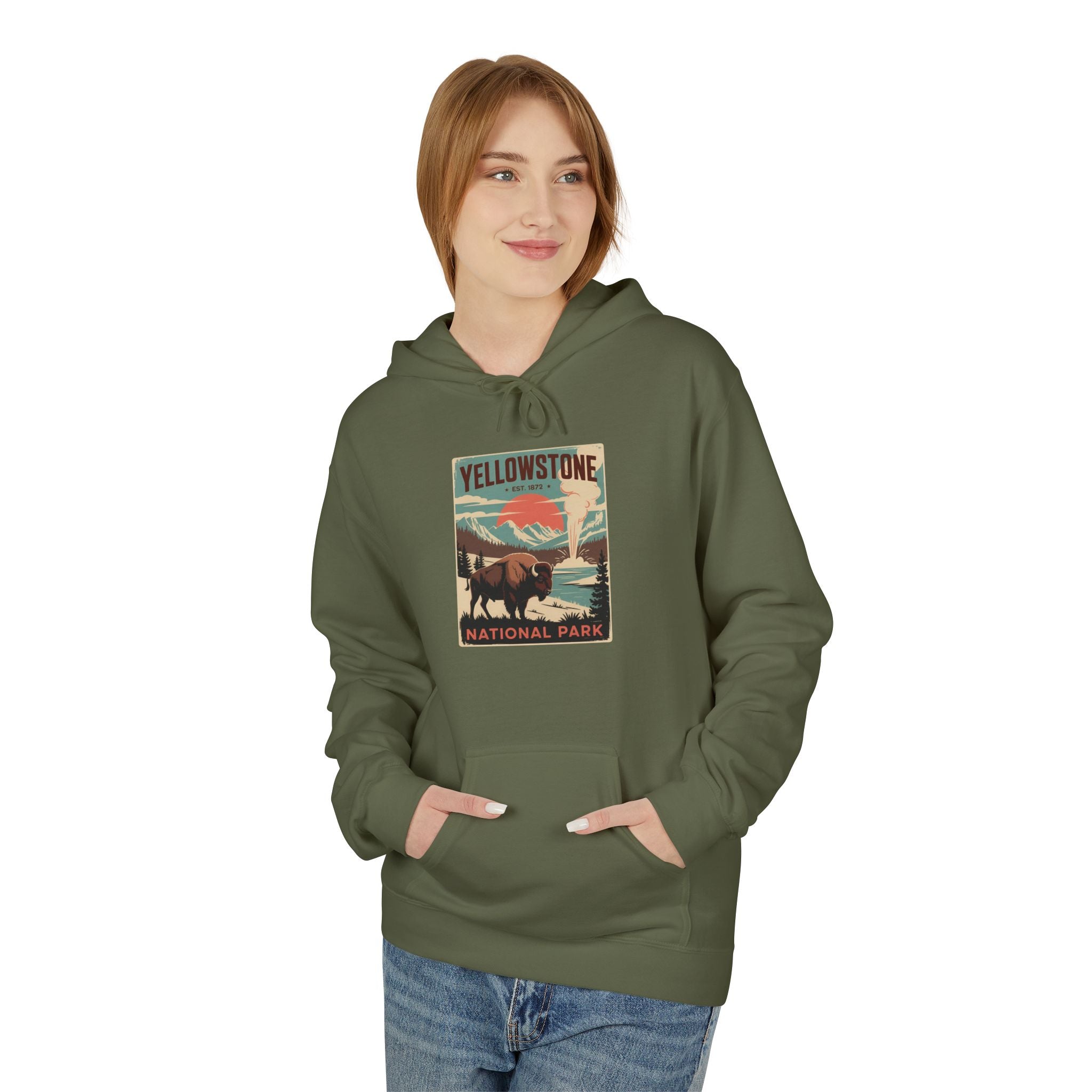 Yellowstone National Park Retro Poster Hoodie — Vintage Travel Graphic Hoodie