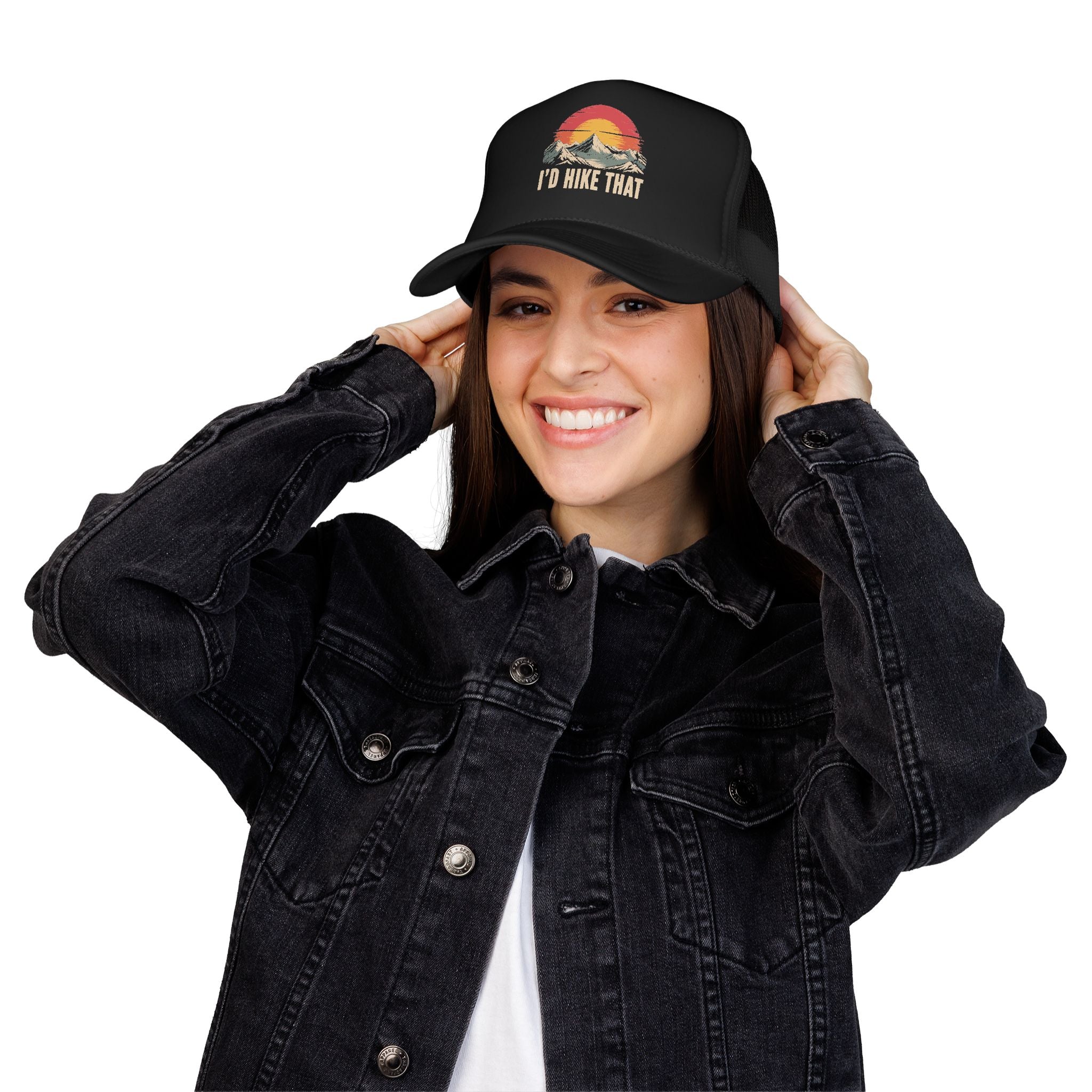 Trucker Hat — "I'd Hike That" Vintage Mountain Sunset Cap