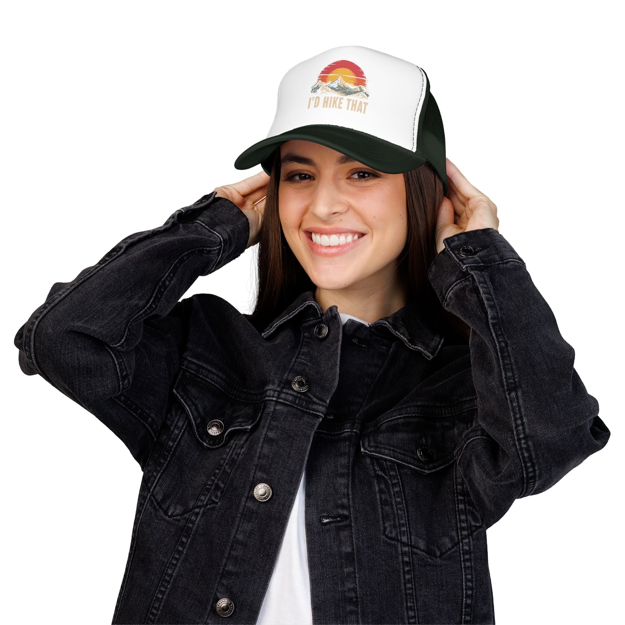 Trucker Hat — "I'd Hike That" Vintage Mountain Sunset Cap