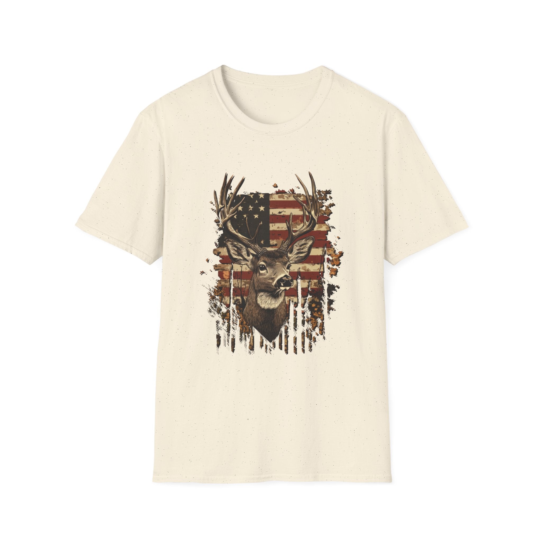 Deer Head American Flag T-Shirt — Patriotic Hunting Graphic Tee