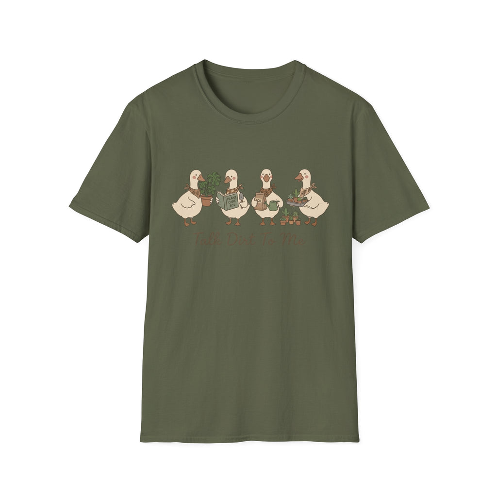 Duck Plant Lover T‑Shirt — Cute Ducks Gardening with 'Talk Dirt To Me'