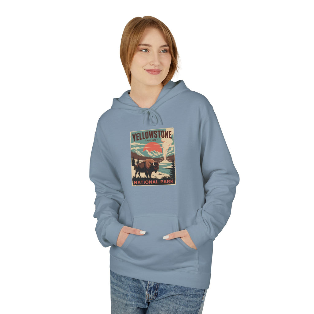 Yellowstone National Park Retro Poster Hoodie — Vintage Travel Graphic Hoodie