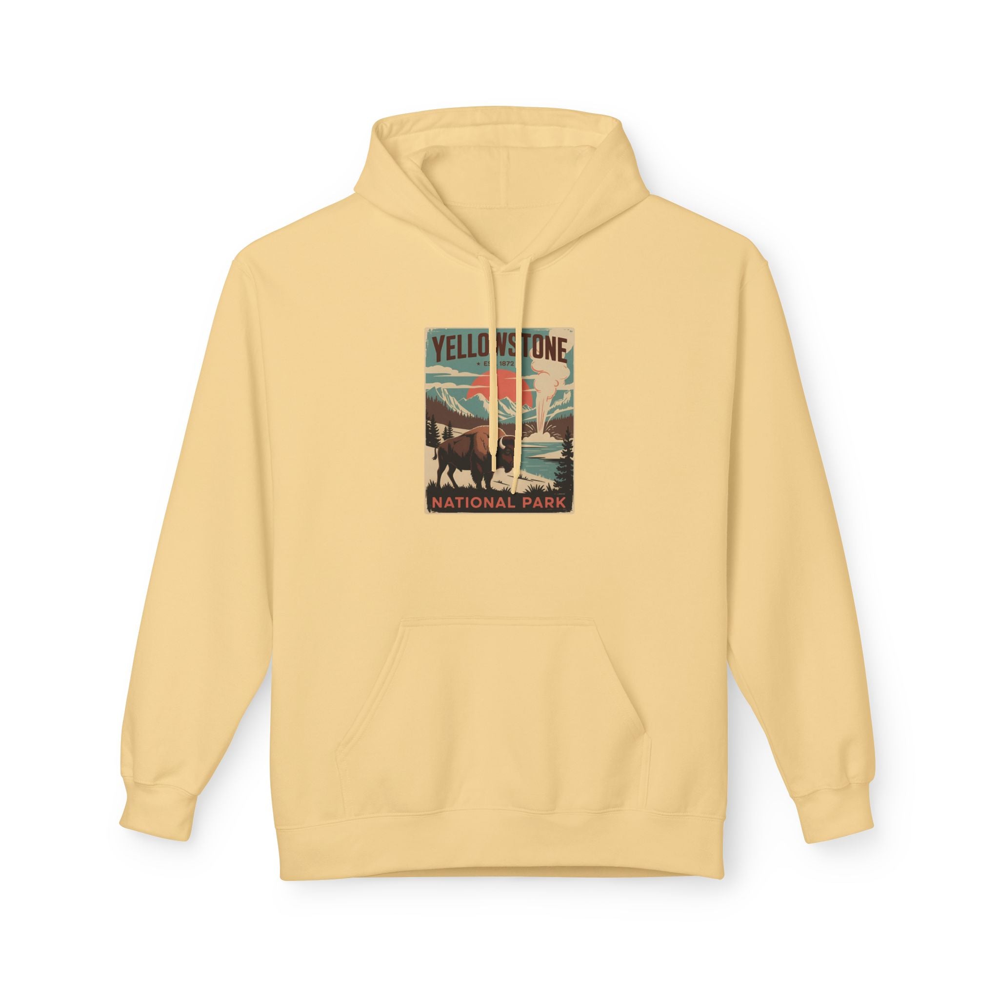 Yellowstone National Park Retro Poster Hoodie — Vintage Travel Graphic Hoodie