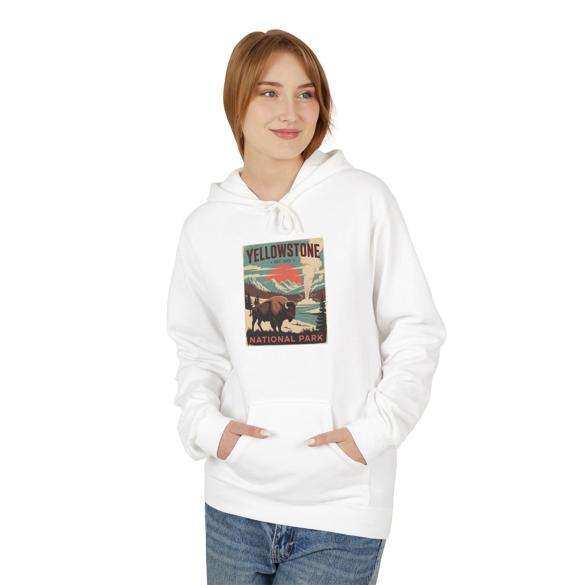 Yellowstone National Park Retro Poster Hoodie — Vintage Travel Graphic Hoodie